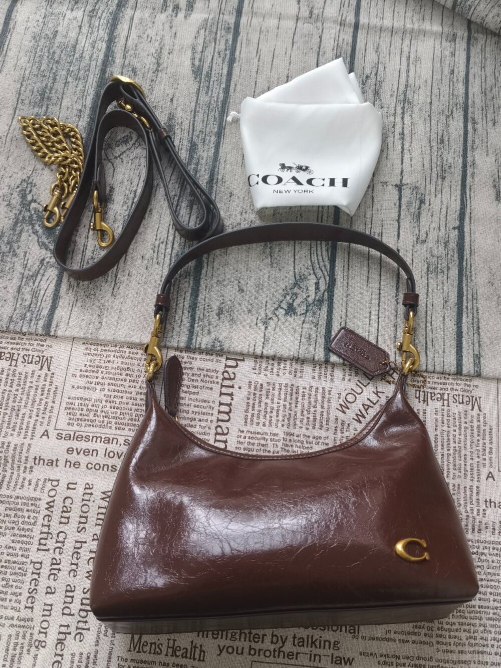 Coach chocolate brown wax leather hobo armpit bag
